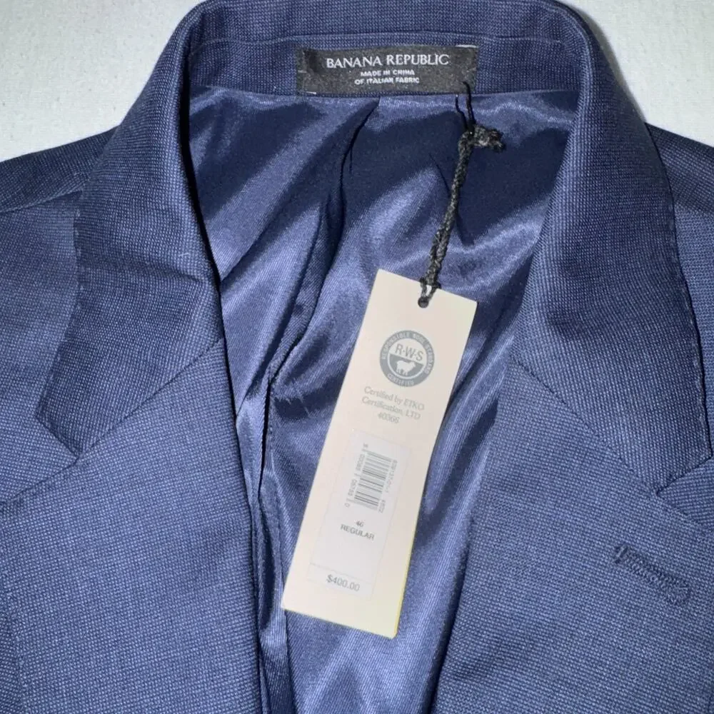 Banana Republic Blue Italian Wool 2 Button Suit Modern Size 46R Slim Fit BNWT